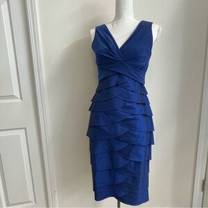 Adrianna Papell Cocktail Dress Women 6 Blue Sleeveless Tiered Ruffle Formal part